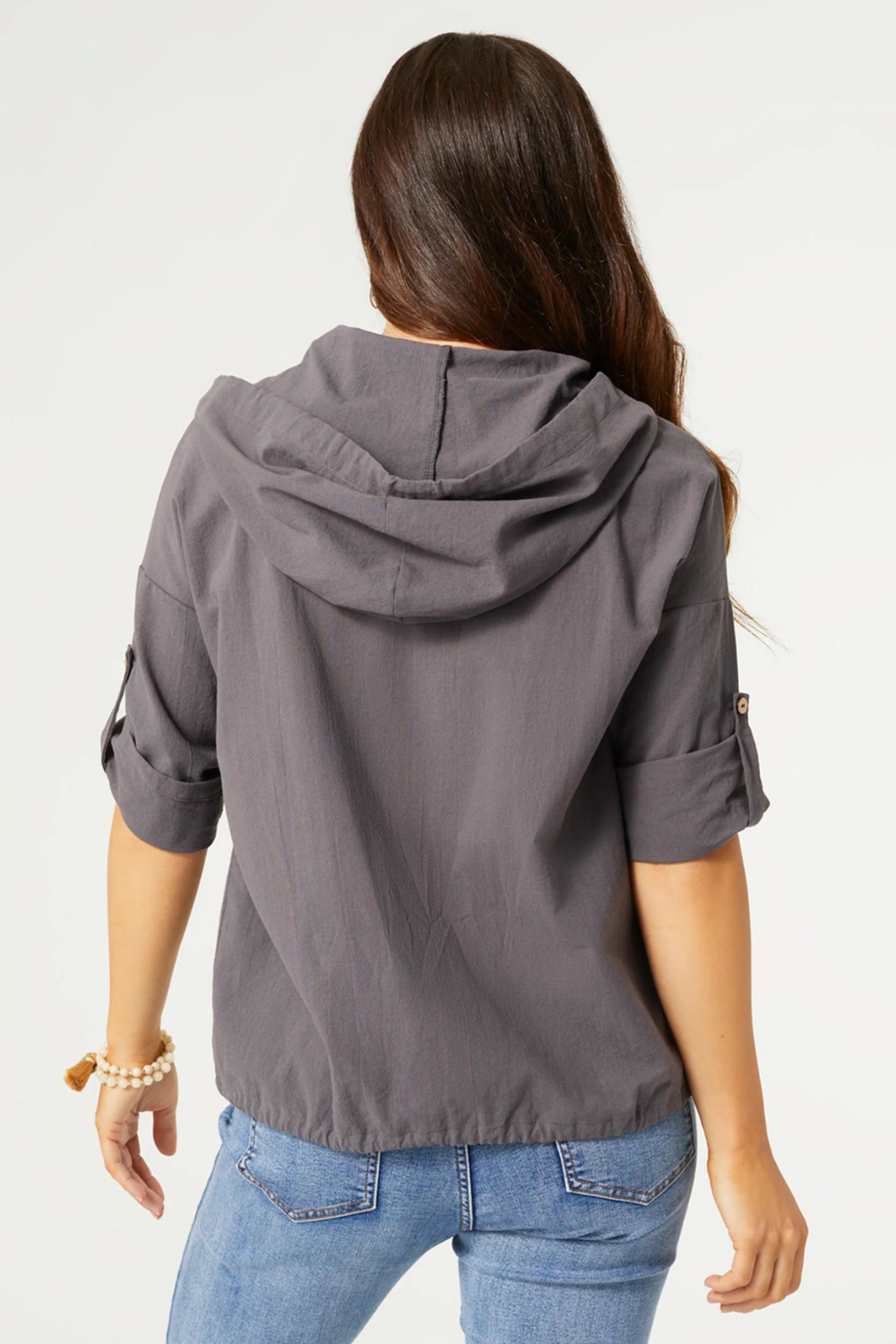 Kaliyah Hooded 3/4 Sleeve Jacket - Grey