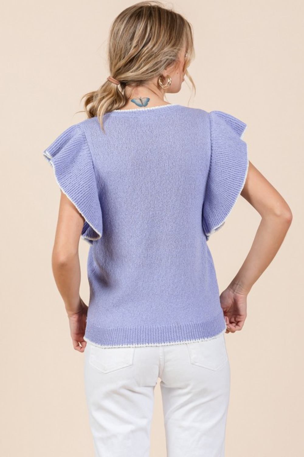 Lavender Knit Ruffled Sleeve Top