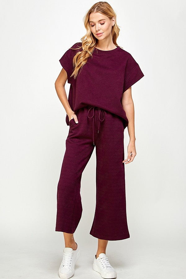 Burgundy Cropped Wide Leg Pants