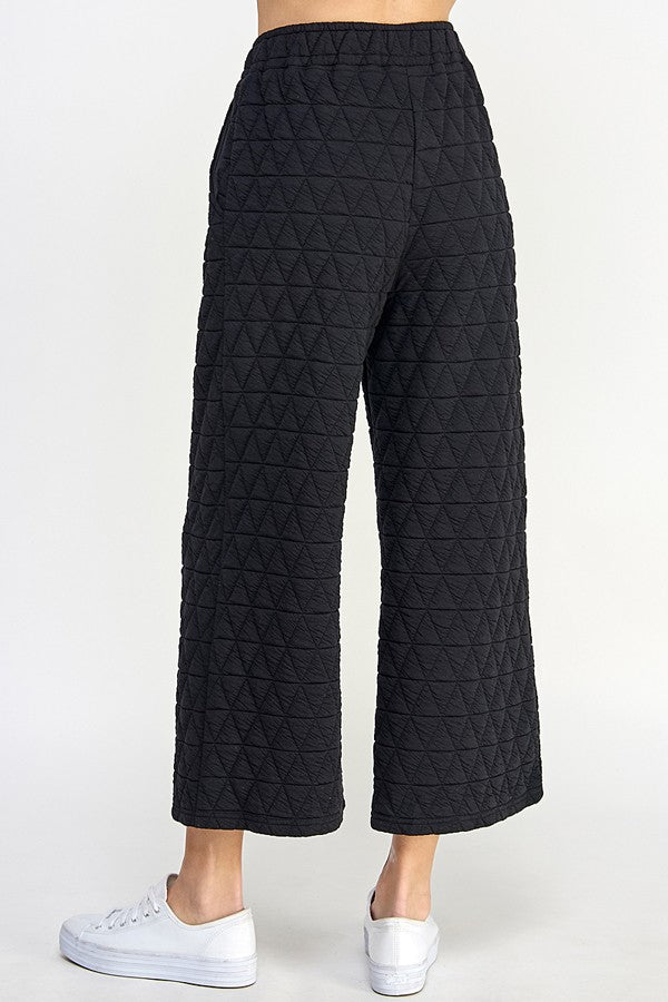 Black Quilted Cropped Wide Pants