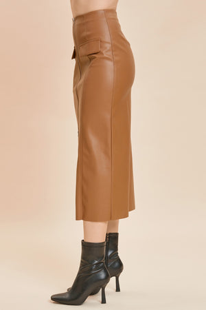 Tan Two Way Zipper Leather Skirt