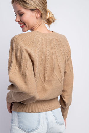 Braided Knit Sweater - Taupe