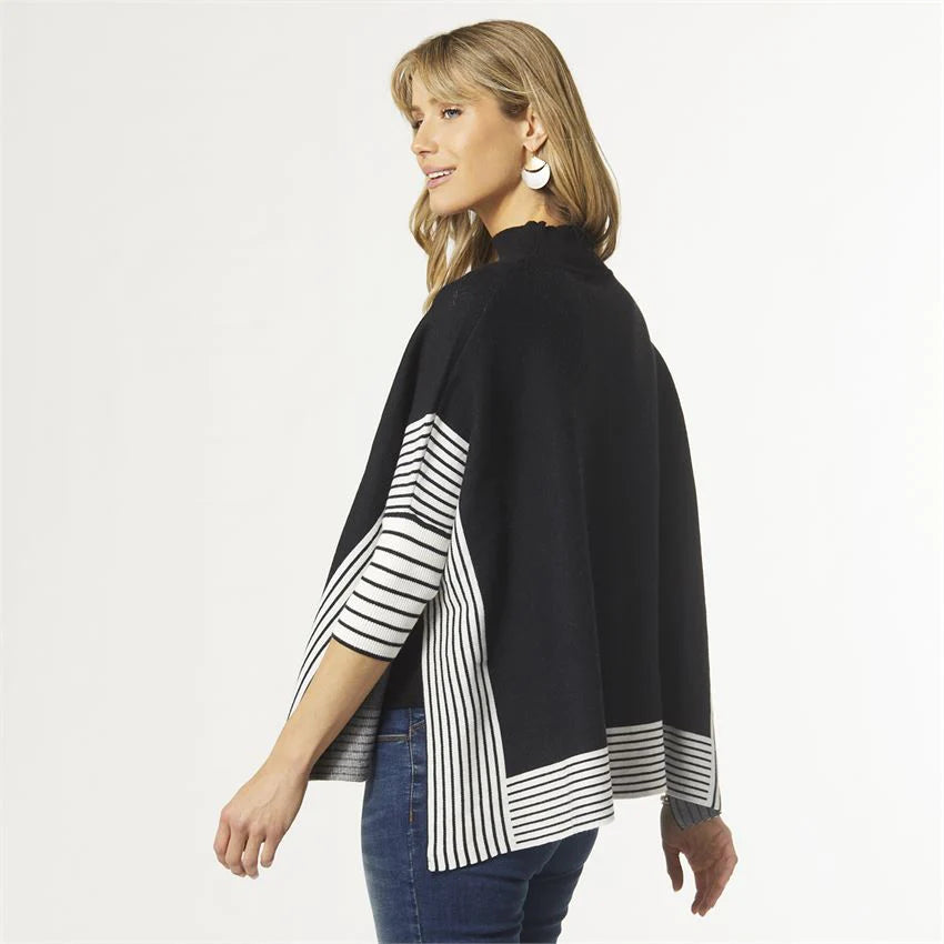 Lynda Mock Neck Sweater with Stripes - Black/White