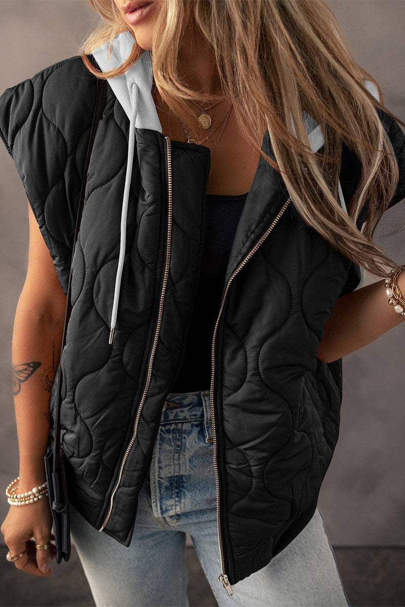 PREORDER Quilted Hooded Puffer Vest | Black