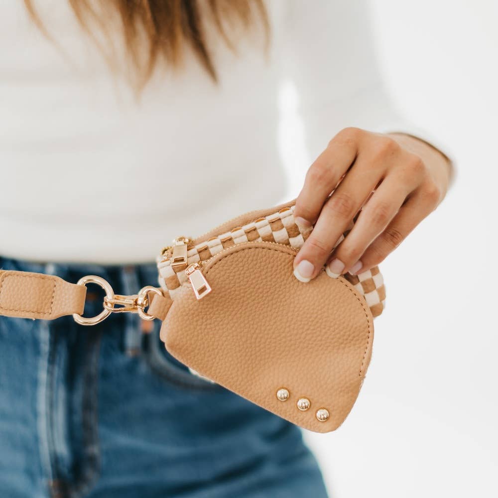 Wonderlust Woven Dual Pouch Wristlet | Tan Checkered