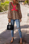 Cheetah Colorblock Balloon Sleeve Blouse