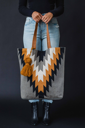 Gray, Black, Mustard & Cream Aztec Tote