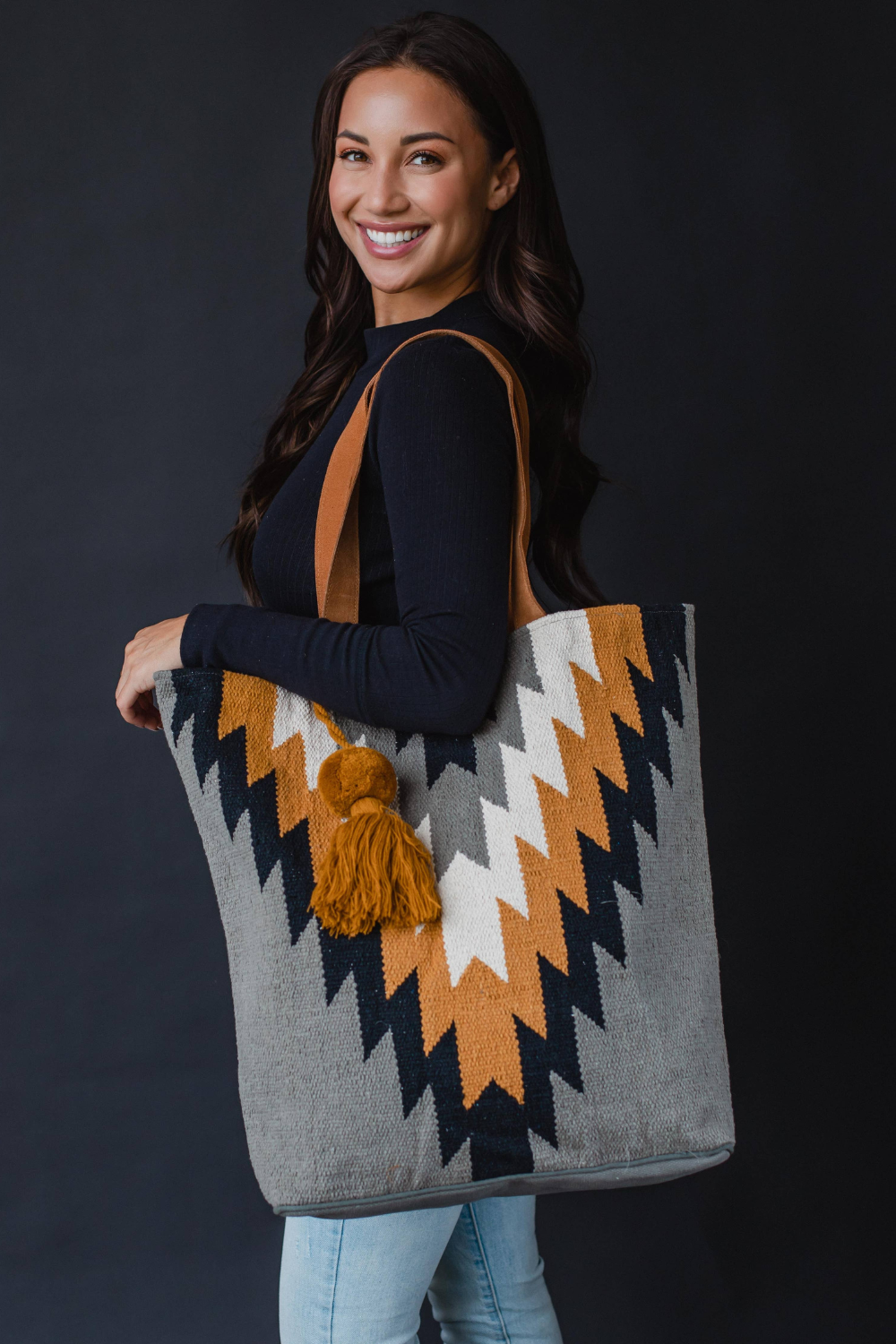 Gray, Black, Mustard & Cream Aztec Tote