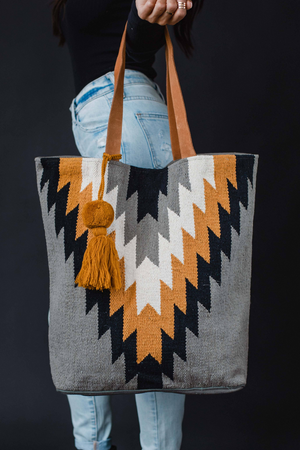 Gray, Black, Mustard & Cream Aztec Tote