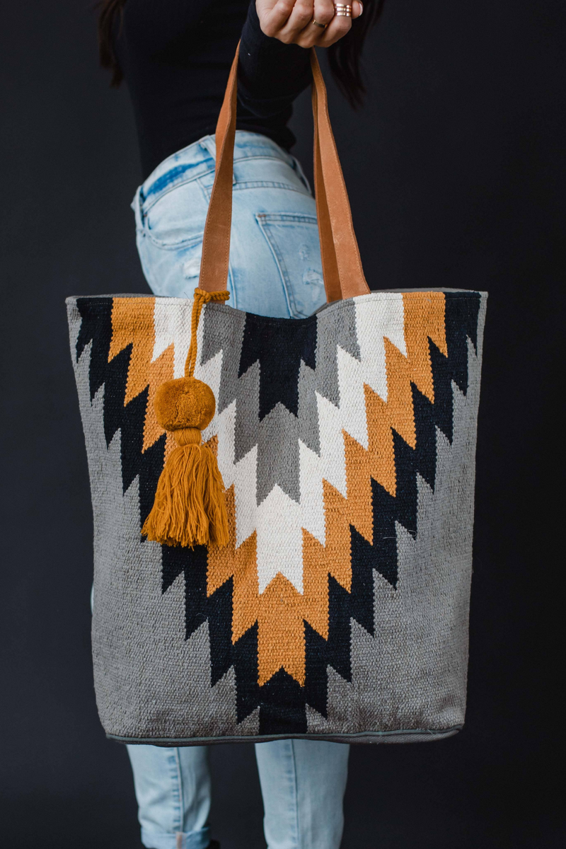 Gray, Black, Mustard & Cream Aztec Tote