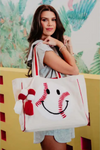 Baseball Oversized Happy Face Canvas Tote Bag | PREORDER