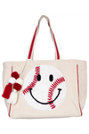 Baseball Oversized Happy Face Canvas Tote Bag | PREORDER