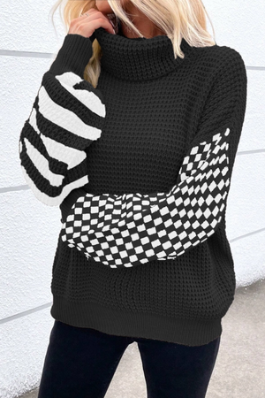 Checkered Charm Waffle Sweater