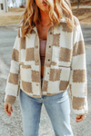 Checker Sherpa Snap Button Jacket | Brown