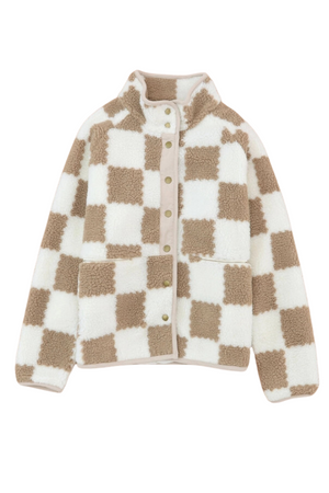 Checker Sherpa Snap Button Jacket | Brown