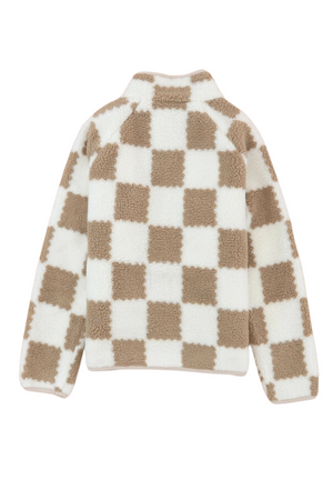 Checker Sherpa Snap Button Jacket | Brown