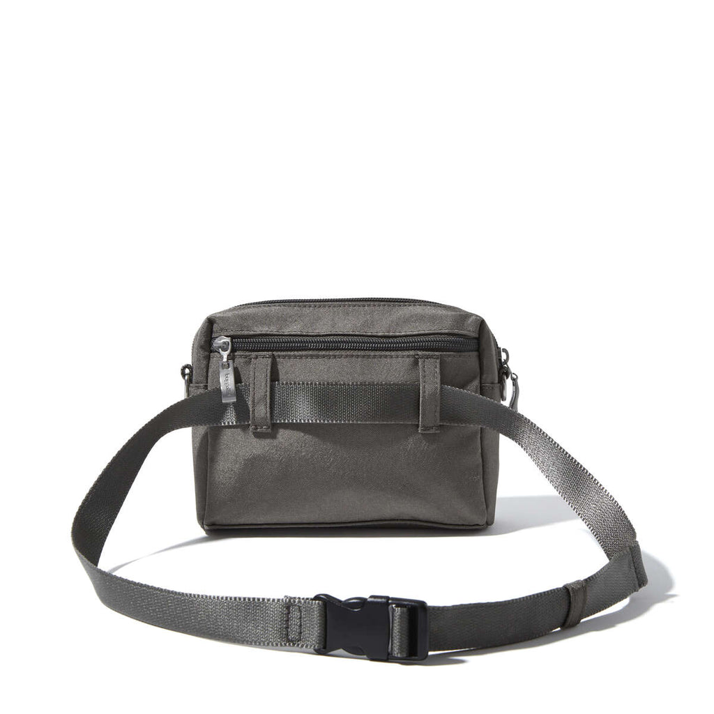 BURBERRY Convertible Belt Bag Mini Crossbody Gray Silver Shimmer Fabric  & Lthr