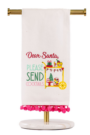 Santa Send Cocktails Pom Pom Hand Towel