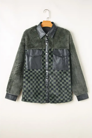 Checker Fleece Flap Pocket Jacket | Vineyard Green