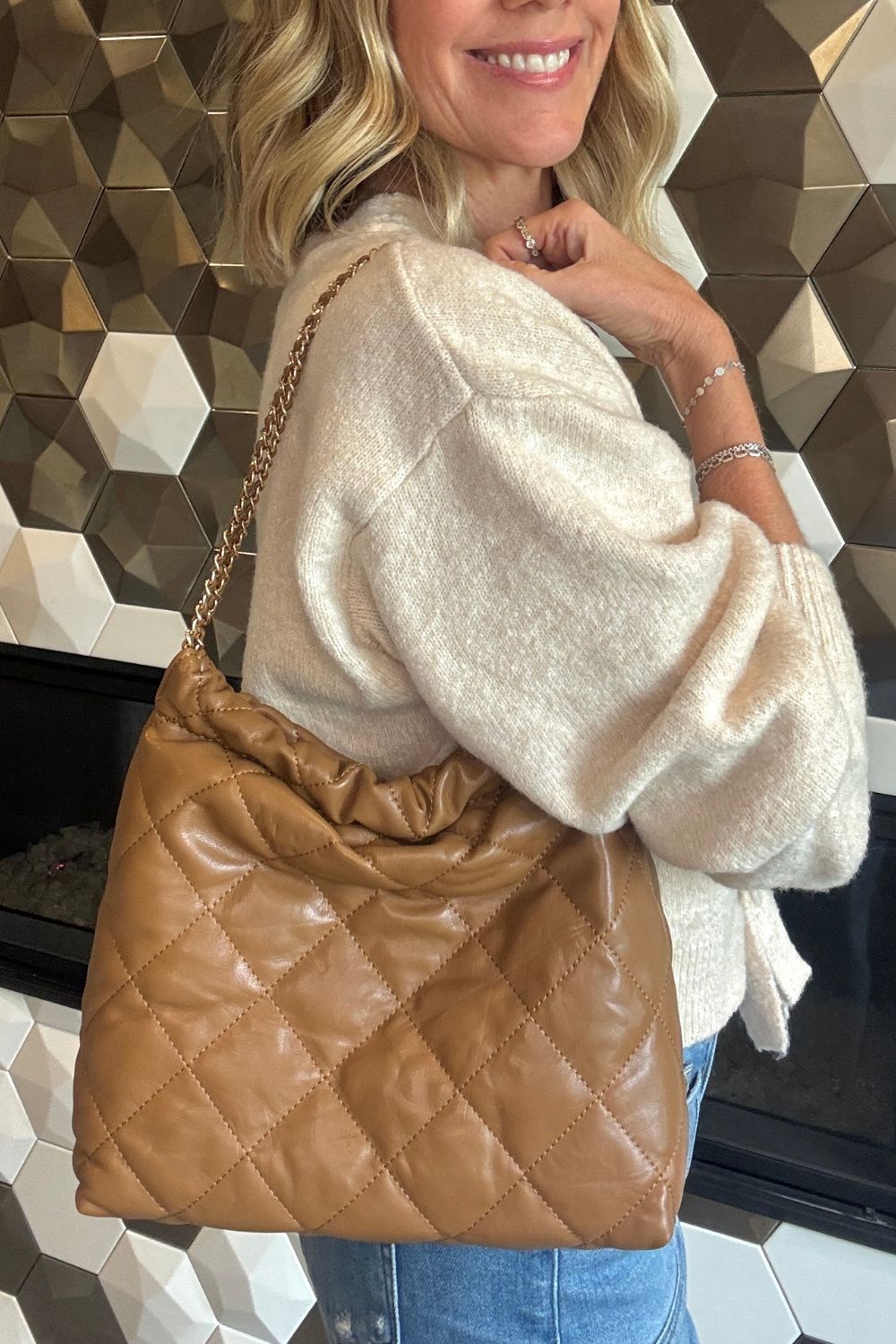 Houston Quilted Shoulder Bag w/ Chain Strap