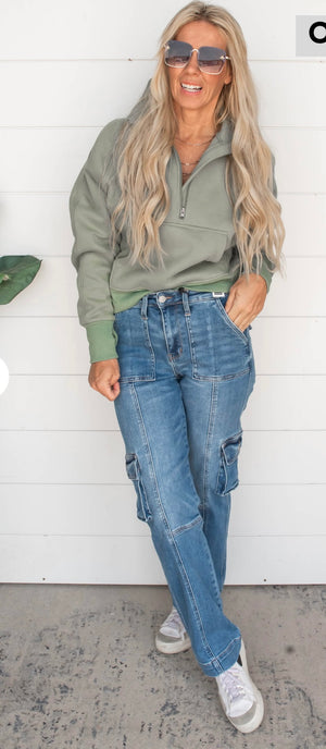 Ava 1/2 Zip Olive Sweatshirt PREORDER