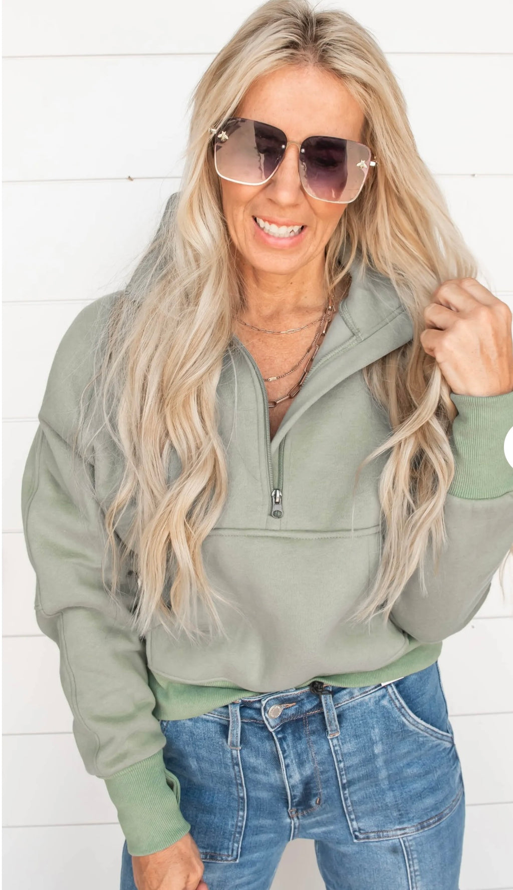 Ava 1/2 Zip Olive Sweatshirt PREORDER