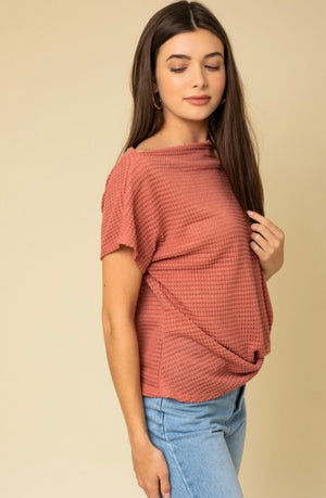 Boat Neck Bottom Twist Top Dusty Pink