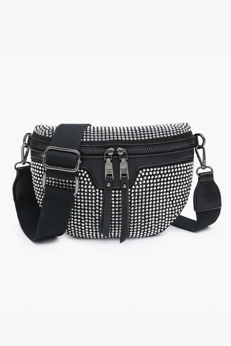 Kai Rhinestone Belt Bag | Silver & Black