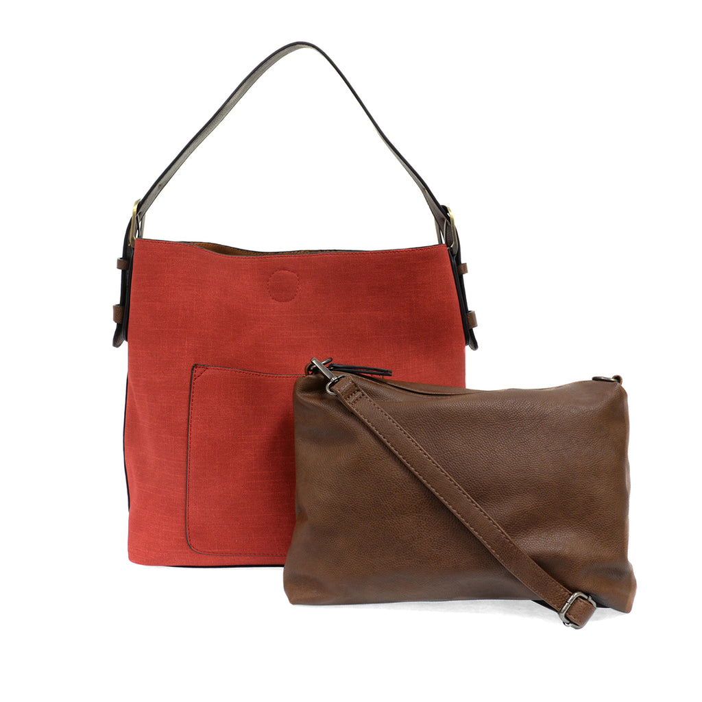 Red Linen Hobo Handbag