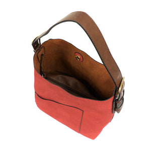 Red Linen Hobo Handbag