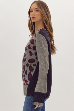 Gray Leopard Luxe Knit Sweater