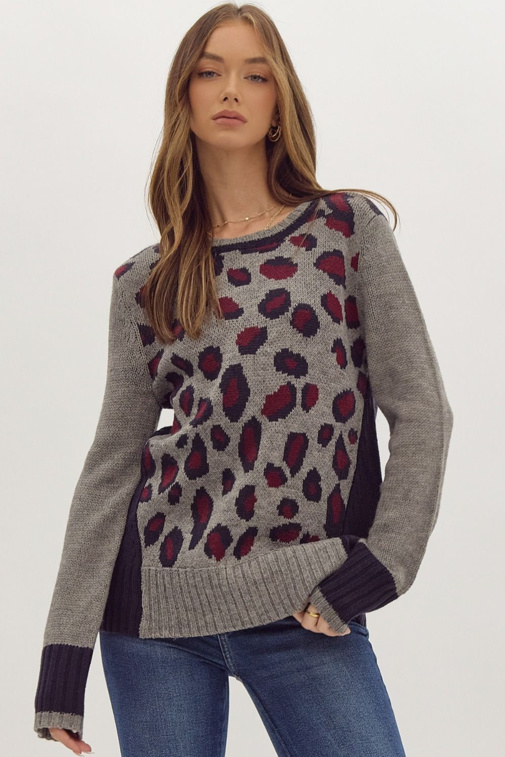 Gray Leopard Luxe Knit Sweater