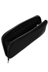 Black zippered wallet on a white background