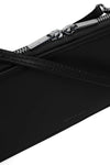 Close-up of a black leather wallet with a zipper on a white background