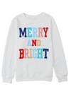 'Merry & Bright' Embroidered Cable Knit Sweatshirt