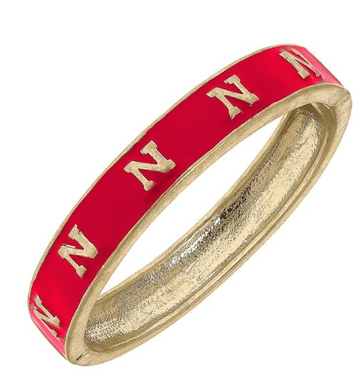Nebraska Cornhuskers Enamel Logo Hinge Bangle in Red