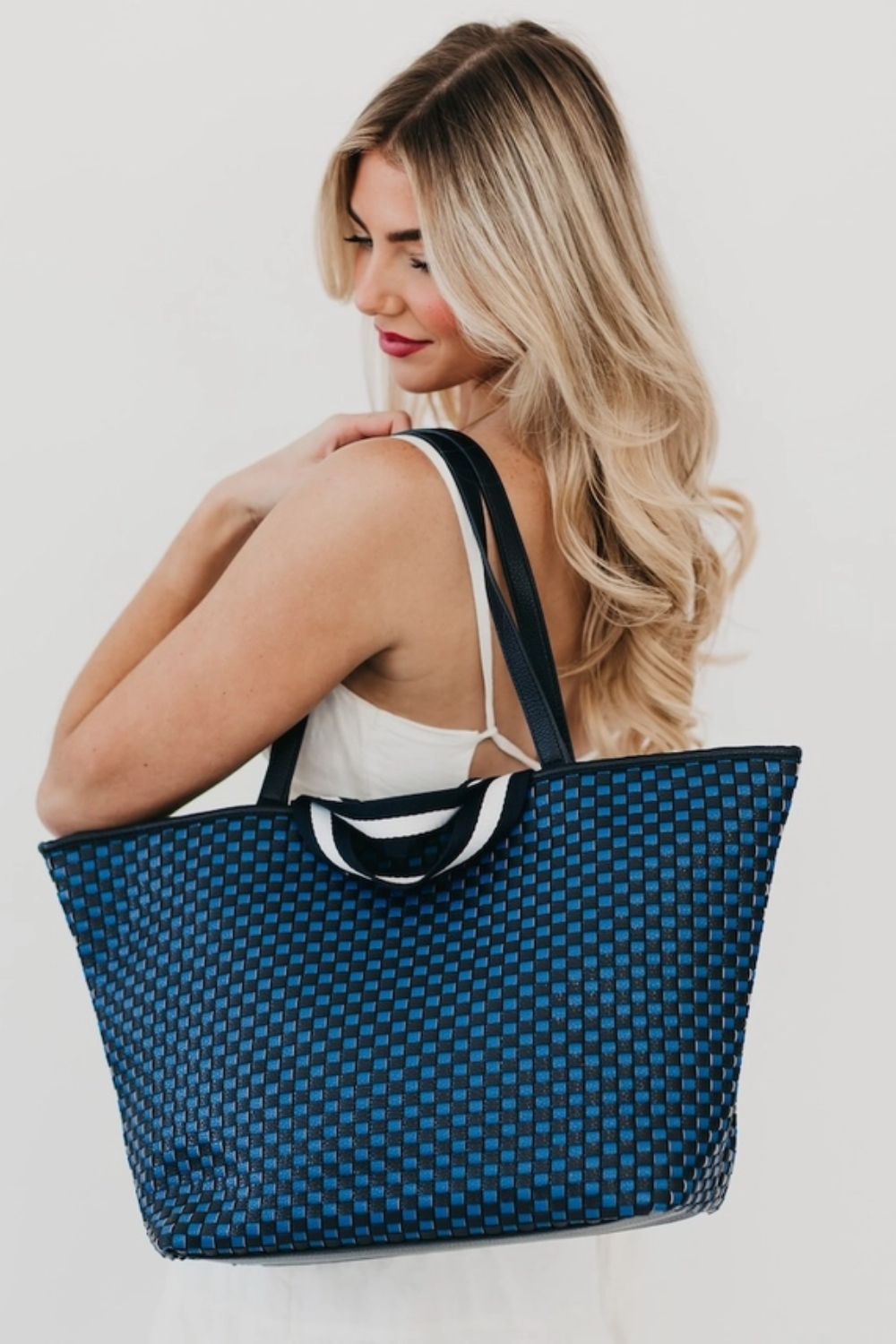 Woven Tiffany Organizer Tote Bag | Navy/Black