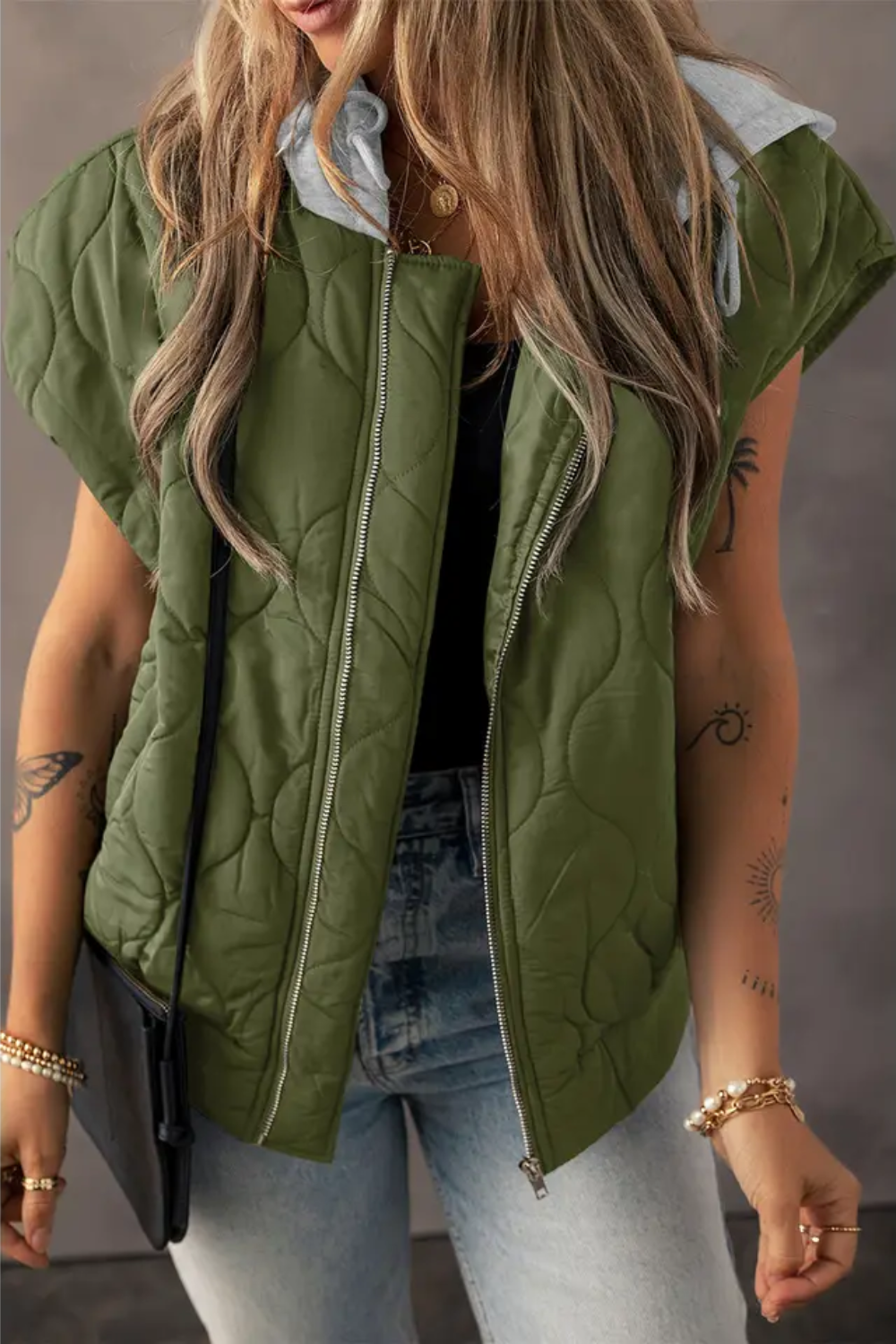 PREORDER Quilted Hooded Puffer Vest | Olive