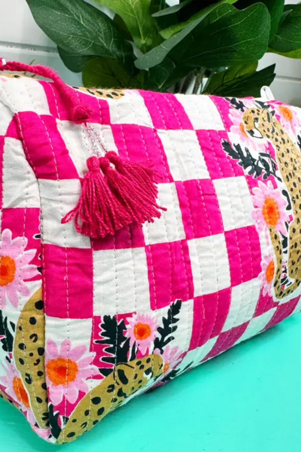 The Molly | Pink Checkered Jaguar Print