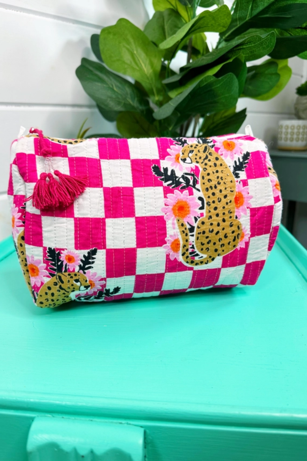 The Molly | Pink Checkered Jaguar Print