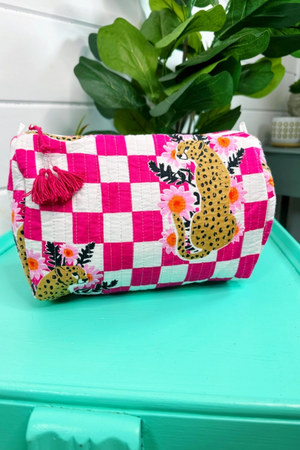 The Molly | Pink Checkered Jaguar Print