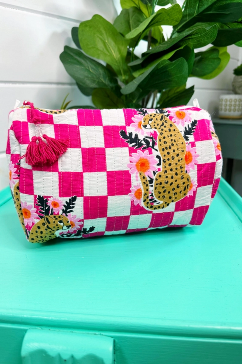 The Molly | Pink Checkered Jaguar Print