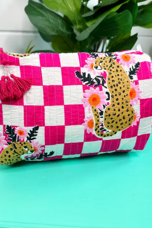 The Molly | Pink Checkered Jaguar Print