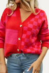 Red & Pink Checkmate Cardigan