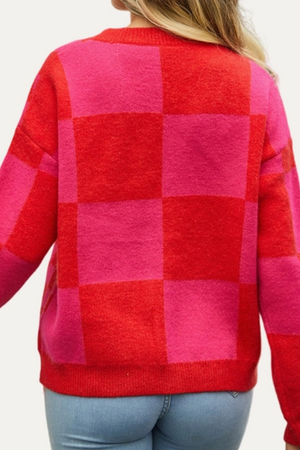 Red & Pink Checkmate Cardigan