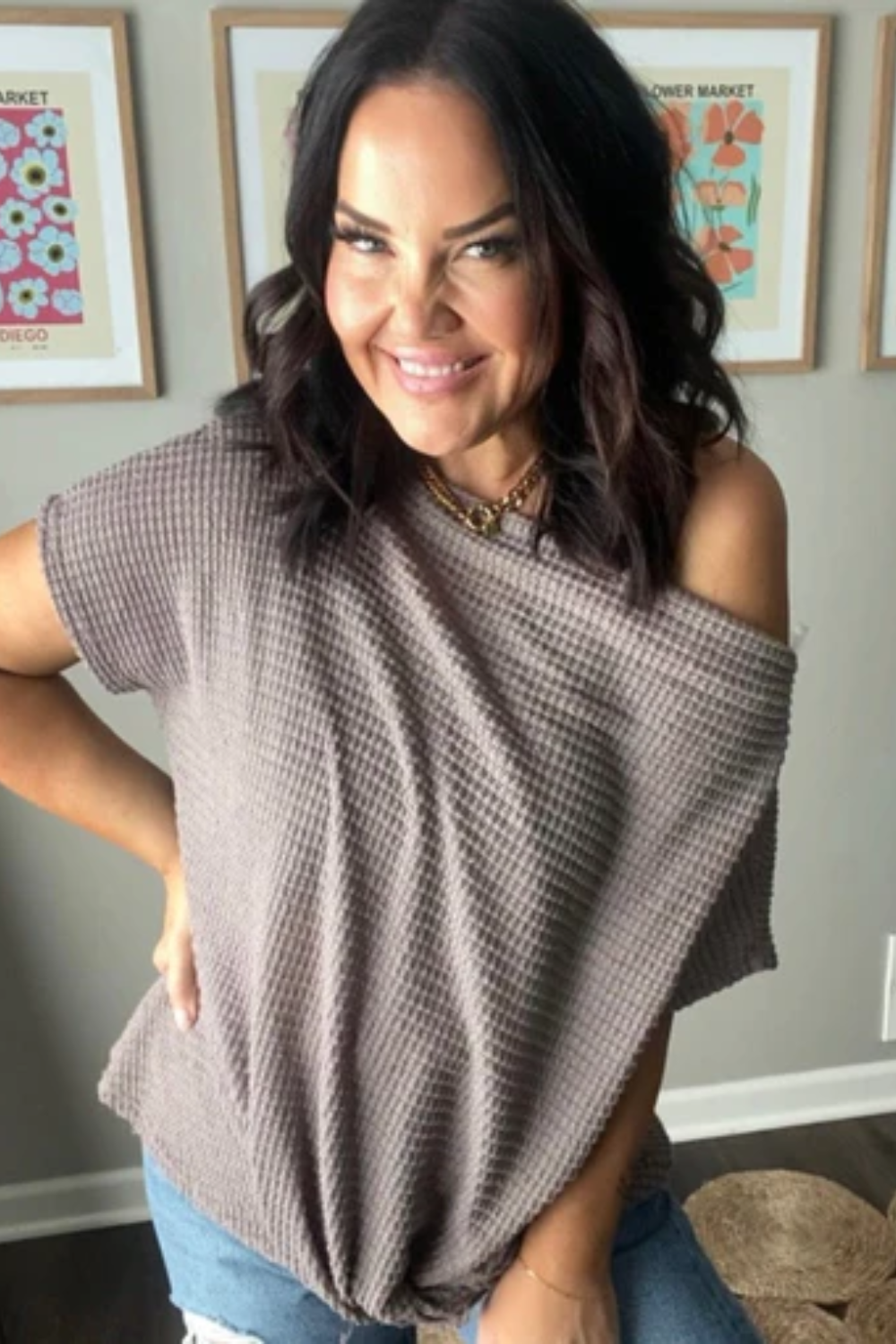 Boat Neck Bottom Twist Top Warm Grey