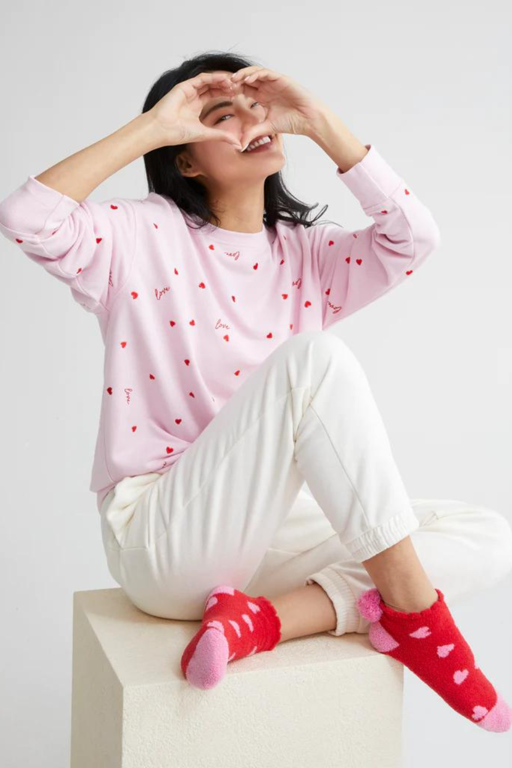 Red & Pink Hearts Home Socks