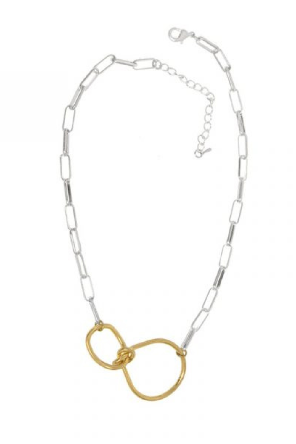 Gold Knotted Rings on Silver Link Necklace