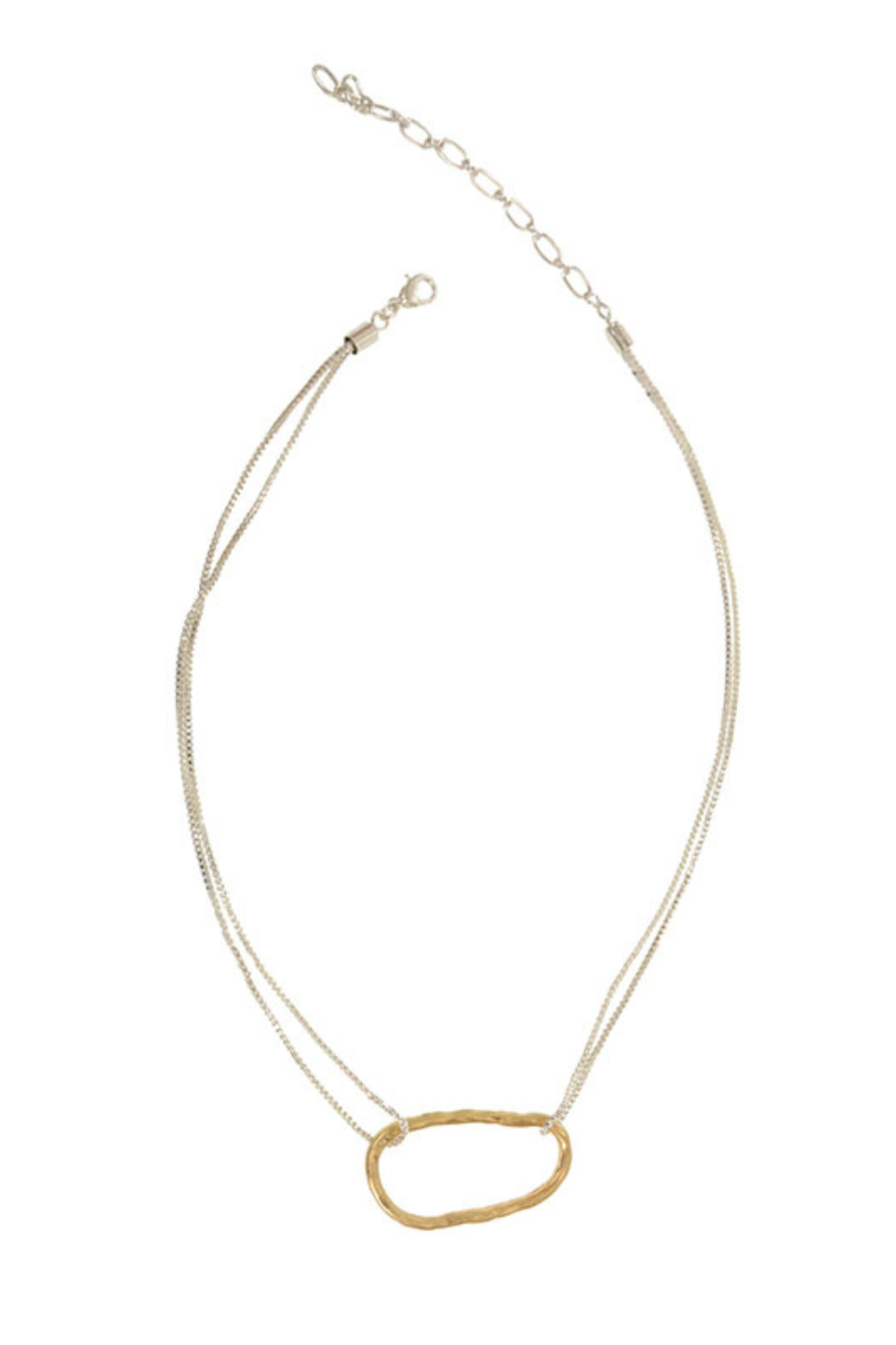 Gold Irregular Oval on Silver Chain Necklace