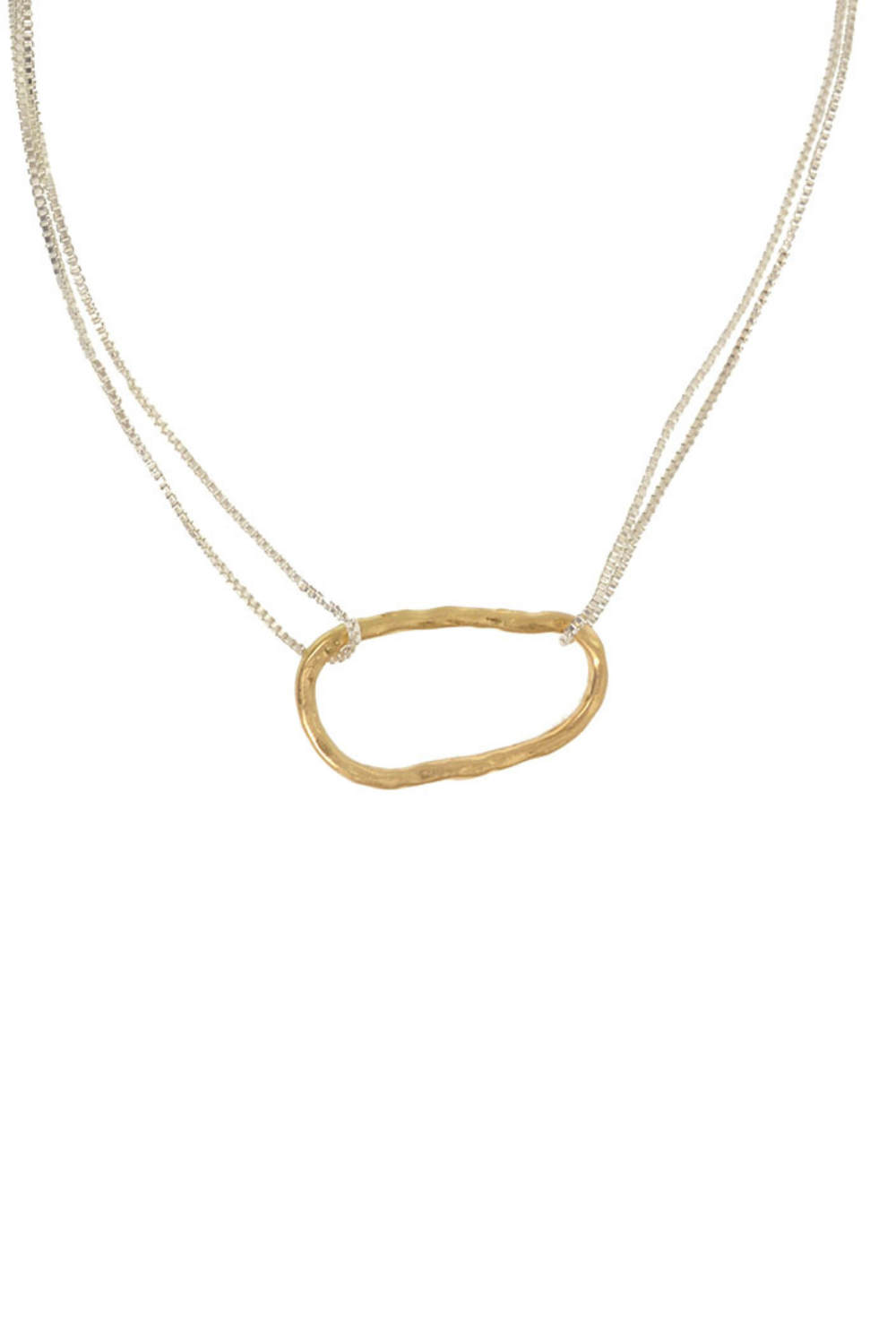 Gold Irregular Oval on Silver Chain Necklace